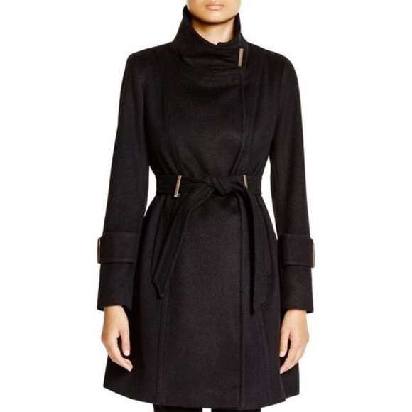 EUC 'India' Stand Collar Belted Wool Blend Coat